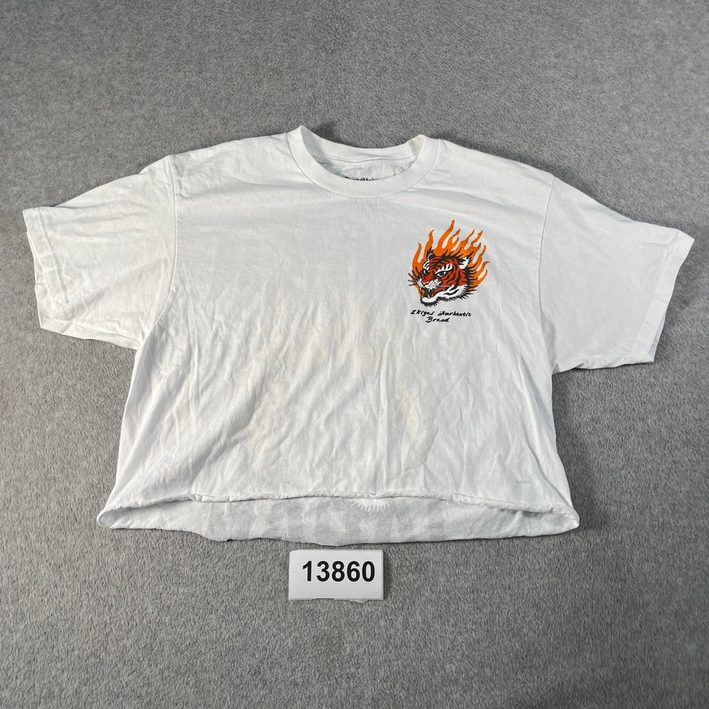 Brandmaker Ikigai Authentic Brand Crop T Shirt Women L White Osaka Japan Graphic